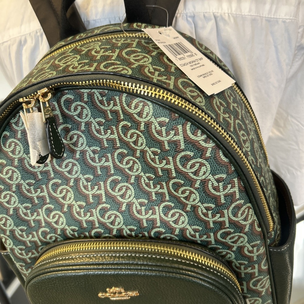 NWT Coach Court Backpack With Coach Monogram Print CF344 Black / Green - Picture 2 of 12